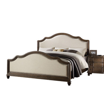 ACME Baudouin California King Bed, Beige Linen & Weathered Oak (1Set/3Ctn)