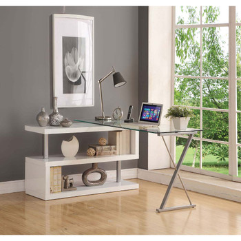 ACME 92368 Buck Desk with Swivel, White High Gloss & Clear Glass