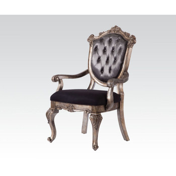 ACME Chantelle Arm Chair, Silver Gray Silk-Like Fabric & Antique Platinum