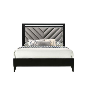 ACME Chelsie Queen Bedå¥ Gray Fabric & Black Finish(1Set/2Ctn)