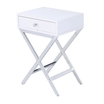 ACME Coleen Side Table, White & Brass