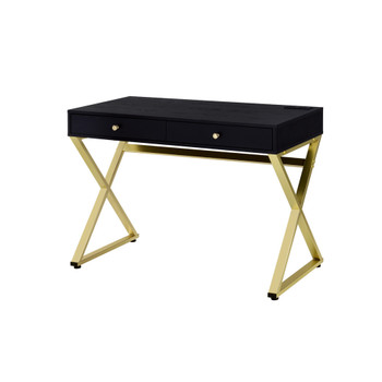 ACME 93050 Coleen Built-in USB Port Writing Desk, Black & Brass Finish