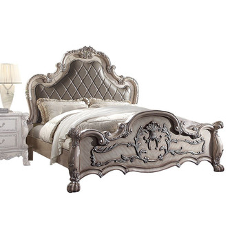 ACME Dresden Eastern King Bed, Vintage Bone White & PU