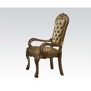 ACME Dresden Arm Chair (Set-2), Bone PU & Gold Patina