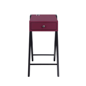 ACME Fierce Side Table (USB Charging Dock), Burgundy & Black