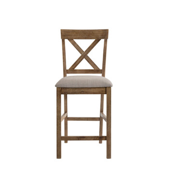 ACME Martha II Counter Height Chair (Set-2), Tan Linen & Weathered Oak