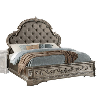 ACME Northville Queen Bed, PU & Antique Silver (1Set/3Ctn)