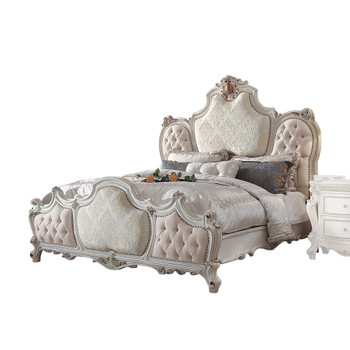 ACME Picardy Queen Bed, Fabric & Antique Pearl (1Set/3Ctn)