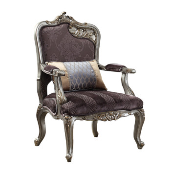 ACME Picardy Chair w/1 Pillow, Velvet & Antique Platinum