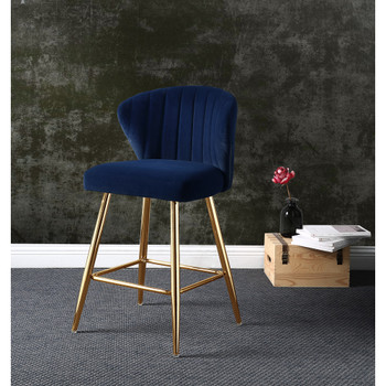 ACME 96092 Rizgek Counter Height Chair, Blue Velvet & Gold Finish