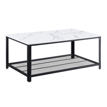 ACME Taurus Coffee Table, White Printed Faux Marble & Black Finish