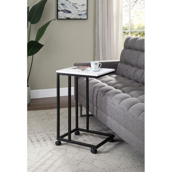 ACME Taurus Accent Table, White Printed Faux Marble & Black Finish