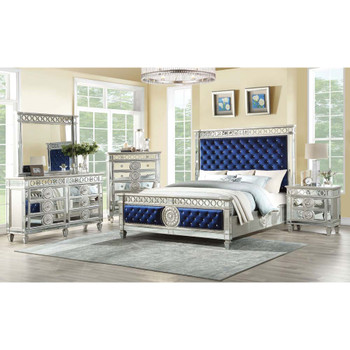 ACME 26150Q Varian Queen Bed, Blue Velvet & Mirrored (1Set/3Ctn)