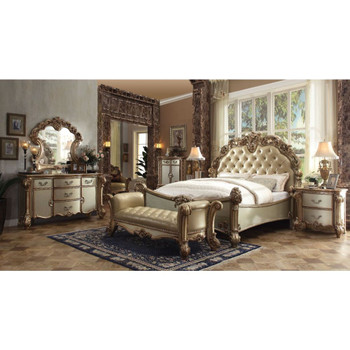 ACME Vendome California King Bed, Bone PU & Gold Patina (1Set/3Ctn)