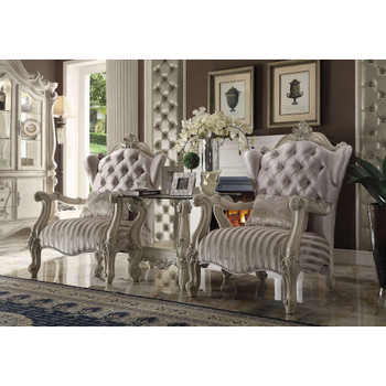 ACME Versailles Chair w/1 Pillow, Ivory Velvet & Bone White