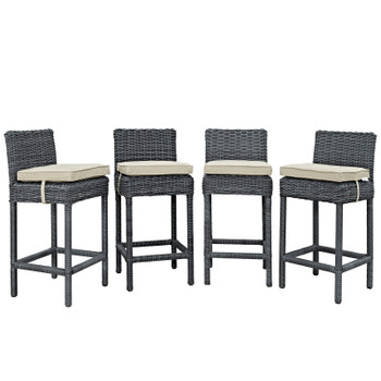 Modway Summon Bar Stool Outdoor Patio Sunbrella® Set of 4 EEI-2198-GRY-BEI-SET Antique Canvas Beige