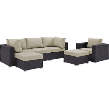 Modway Convene 6 Piece Outdoor Patio Sectional Set EEI-2207-EXP-BEI-SET