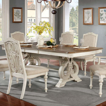 Furniture of America IDF-3150WH-T Sorensen Rustic Dining Table with 18" Leaf in Antique White