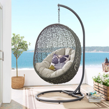 Modway Hide Outdoor Patio Swing Chair With Stand EEI-2273-GRY-BEI Gray Beige