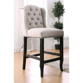 Furniture of America IDF-3324BK-BCW Lubbers Rustic Button Tufted Bar Chairs in Antique Black (Set of 2)