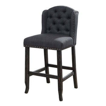 Furniture of America IDF-3324BK-GY-BCW Lubbers Rustic Button Tufted Bar Chairs in Gray and Antique Black (Set of 2)