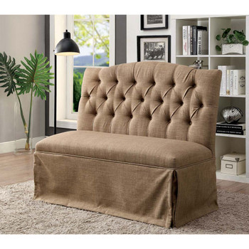 Furniture of America IDF-3342BR-LV Berta Transitional Button Tufted Loveseat Bench in Brown