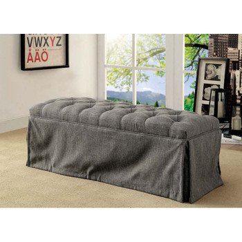 Furniture of America IDF-3342GY-BN Berta Transitional Fabric Button Tufted Bench in Gray