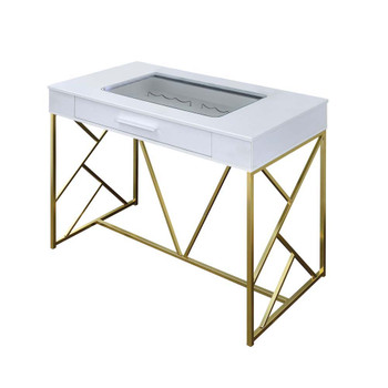 Furniture of America IDF-3377CPN-PT Corinne Contemporary 1-Drawer Counter Height Table in White and Champagne