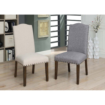 Furniture of America IDF-3539GY-SC Zeke Transitional Upholstered Side Chairs in Light Gray (Set of 2)