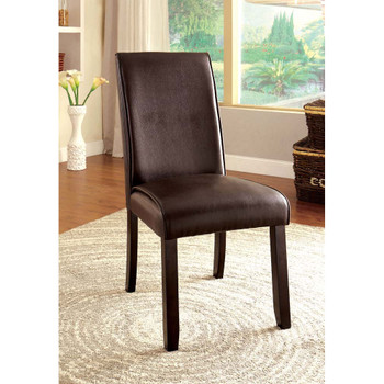 Furniture of America IDF-3823SC Rumie Contemporary Faux Leather Upholstered Side Chairs in Dark Walnut and Black (Set of 2)