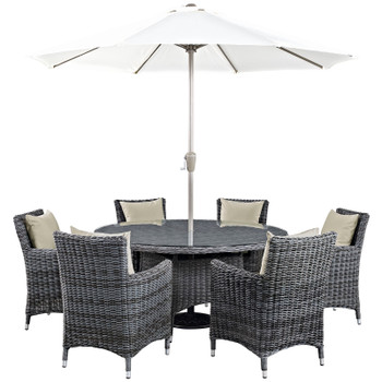 Modway Summon 8 Piece Outdoor Patio Sunbrella® Dining Set EEI-2329-GRY-BEI-SET Antique Canvas Beige