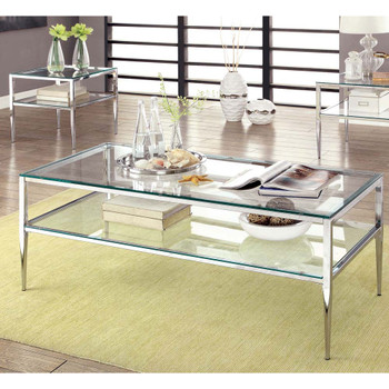 Furniture of America IDF-4162CRM-2PC Summerville Contemporary Glass Top 2-Piece Table Set