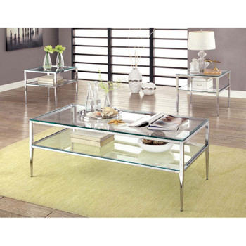 Furniture of America IDF-4162CRM-2PC Summerville Contemporary Glass Top 2-Piece Table Set