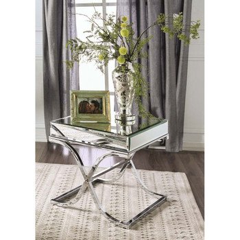 Furniture of America IDF-4230CRM-E Lorrisa Contemporary Glass Top End Table in Chrome