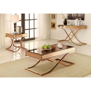 Furniture of America IDF-4230E Lorrisa Contemporary Glass Top End Table in Brass
