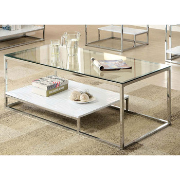 Furniture of America IDF-4231WH-C Aldea Contemporary Glass Top Coffee Table