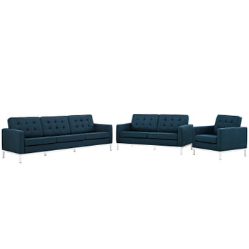 Modway Loft 3 Piece Upholstered Fabric Sofa Loveseat and Armchair Set EEI-2441-AZU-SET Azure