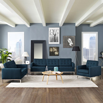 Modway Loft 3 Piece Upholstered Fabric Sofa Loveseat and Armchair Set EEI-2441-AZU-SET Azure