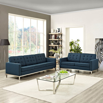 Modway Loft 2 Piece Upholstered Fabric Sofa and Loveseat Set EEI-2444-AZU-SET Azure