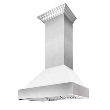 ZLINE Bundle Package - 30" Dual Fuel Range in DuraSnow W/ White Matte Door with 30" DuraSnow Stainless Steel Range Hood with White Matte Shell