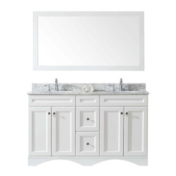 Virtu USA ED-25060-WMRO-WH Talisa 60" Double Bath Vanity in White with Marble Top and Round Sink with Mirror