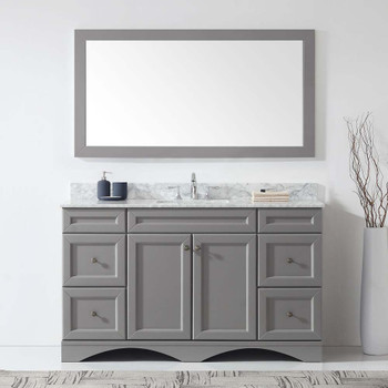 Virtu USA ES-25060-WMSQ-GR-001 Talisa 60" Single Bath Vanity in Grey with Marble Top and Square Sink with Brushed Nickel Faucet and Mirror