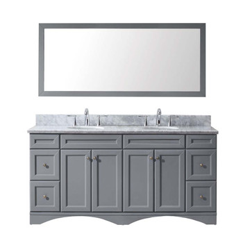 Virtu USA ED-25072-WMRO-GR-001 Talisa 72" Double Bath Vanity in Grey with Marble Top and Round Sink with Brushed Nickel Faucet and Mirror