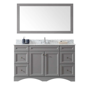 Virtu USA ES-25060-WMRO-GR-001 Talisa 60" Single Bath Vanity in Grey with Marble Top and Round Sink with Brushed Nickel Faucet and Mirror