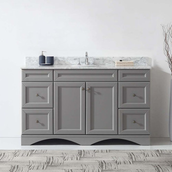 Virtu USA ES-25060-WMRO-GR-NM Talisa 60" Single Bath Vanity in Grey with Marble Top and Round Sink