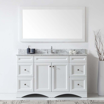 Virtu USA ES-25060-WMRO-WH Talisa 60" Single Bath Vanity in White with Marble Top and Round Sink with Mirror