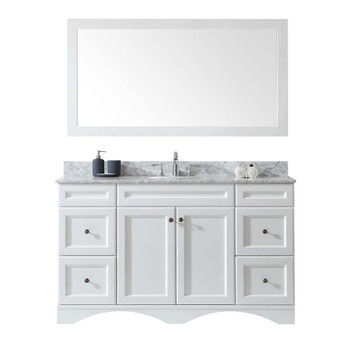 Virtu USA ES-25060-WMRO-WH-001 Talisa 60" Single Bath Vanity in White with Marble Top and Round Sink with Brushed Nickel Faucet and Mirror