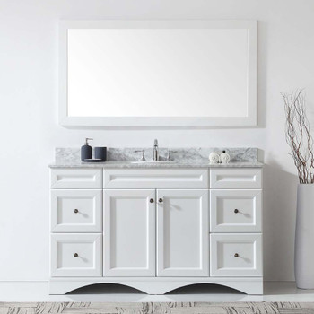 Virtu USA ES-25060-WMRO-WH-001 Talisa 60" Single Bath Vanity in White with Marble Top and Round Sink with Brushed Nickel Faucet and Mirror