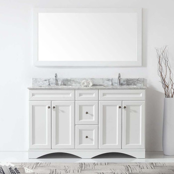 Virtu USA ED-25060-WMSQ-WH Talisa 60" Double Bath Vanity in White with Marble Top and Square Sink with Mirror