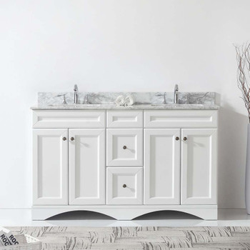 Virtu USA ED-25060-WMSQ-WH-002-NM Talisa 60" Double Bath Vanity in White with Marble Top and Square Sink with Polished Chrome Faucet